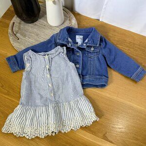 Bundle of Baby Gap Striped dress & Cat & Jack Jean Jacket Size 18 - 24 months